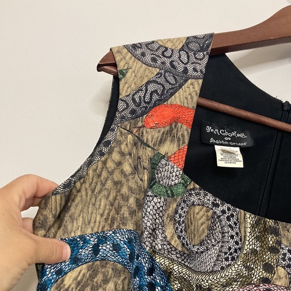 Fashion Crimes Dress Womens Large Snake Print Sheath Y2K Gold Satin Pam Chorley - Picture 5 of 15